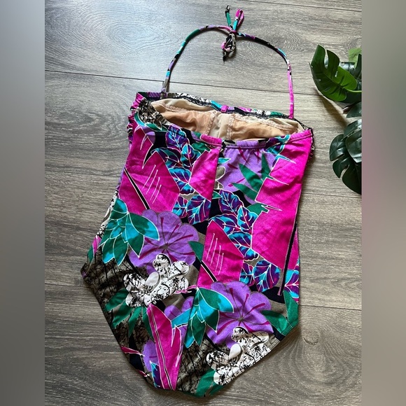 Vintage Lycra by DuPont tropical Shimmery metallic floral print swimsuit Size s - Picture 6 of 10